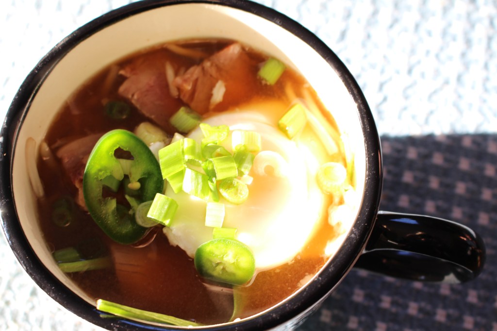 ramen for breakfast with a soft-boiled egg