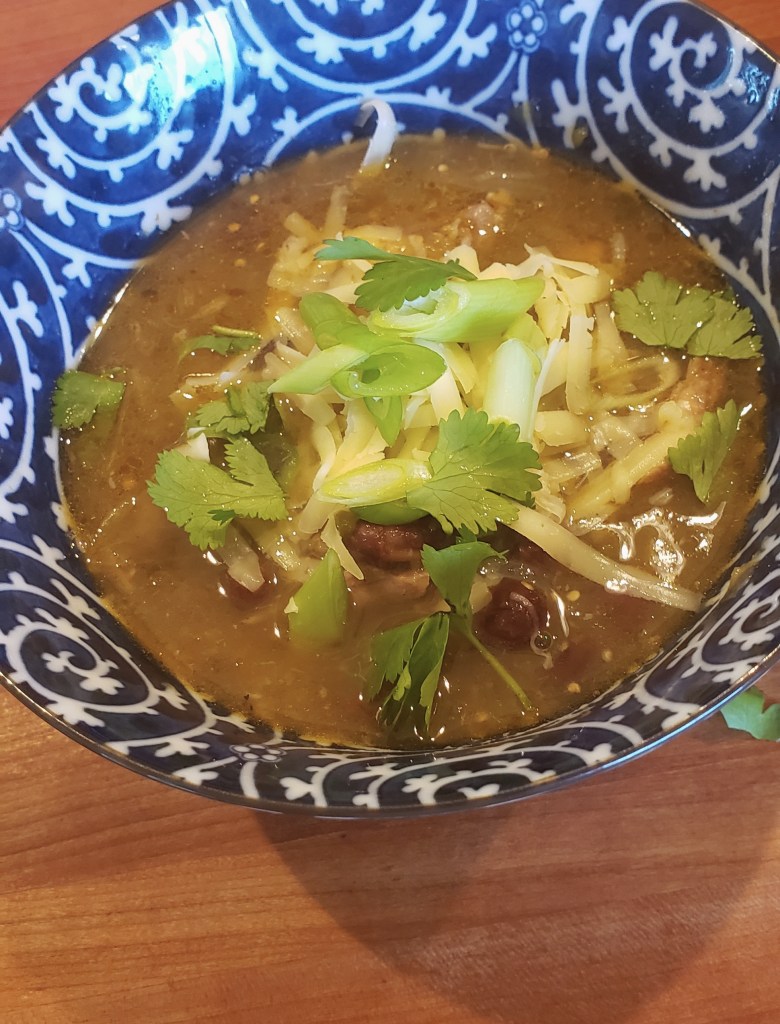 a bowl of pork chili verde